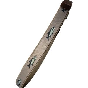 Nylon Novelty Trout Print Belt Leather Metal Details Size 30"